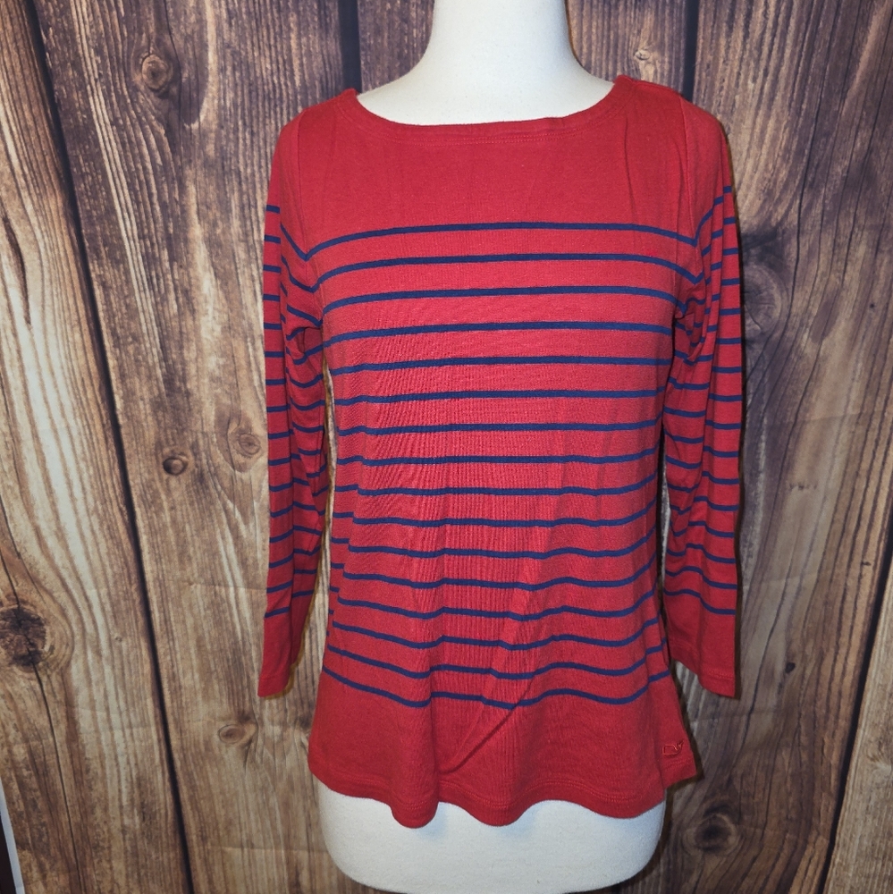 Vineyard Vines Simple Boatneck Top Size M Red/Blue